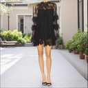 Lizxun Women Lace Sheer Dress, Sexy Long Sleeve Crew Neck Cocktail Mini Short Dress (Black, S) (S)
