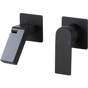 Wall Mount Bathroom Faucet, Single Handle, 180 Foldable Spout Basin Faucet with Rough-in Valve, Matte Black