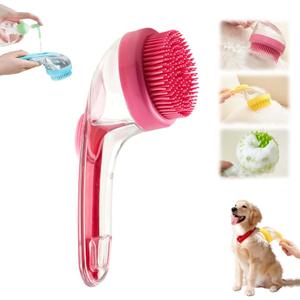 Yilia Pet Bath Brush, 2025 New 2 in 1 Dog Bath Brush with Built-in Shampoo Dispenser, Pet Wash Brush for Bathing Dog Grooming Massage Brush for Long Short Haired Dogs Cats Shower (Pink, Fine Teeth)