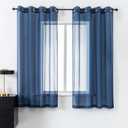 DUALIFE Navy Indigo Blue 54 Inches Sheer Curtains for Bathroom Small Windows with Grommet Semi Voile Drapes for Boys Room Kids Bedroom 52 x 54 Inch Length Set of 2 Panels Dark Blue