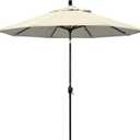California Umbrella 9' Round Aluminum Market Umbrella, Crank Lift, Push Button Tilt, Black Pole, Antique Beige Olefin