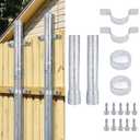 Fence Post Extension for 2-3/8" OD 12" Metal Posts, Heavy Duty Seamless Steel Fence Height Extender, Hot-Dip Galvanized Post Sleeve Riser Kit with Screws, Brackets and Caps, Pack of 2