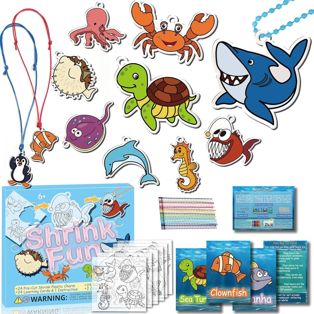 75PCS Shrinky Dinks Kit for Kids - Shrink Art with Shrinky Dink Sheets, 24 Pre-Cut Charms & Learning Cards | DIY Crafts, Christmas Ornaments & Keychains | No-Mess Activity for Boys & Girls Age 6+
