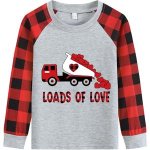 Little Hand Boys Valentines Monster Truck Shirts Raglan Long Sleeve Dinosaur T-Shirts Toddler ABC Love U Top Kids 2-7 Years, 5T