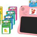 EASEGMER 3 in 1 Educational Learning Travel Toys - 8'' Drawing Tablet and 130 Talking Flash Cards Toddler Writing Tablet and Preschool Learning Activities, Best Gift for Girls/Boys 3-12 Years (Pink)