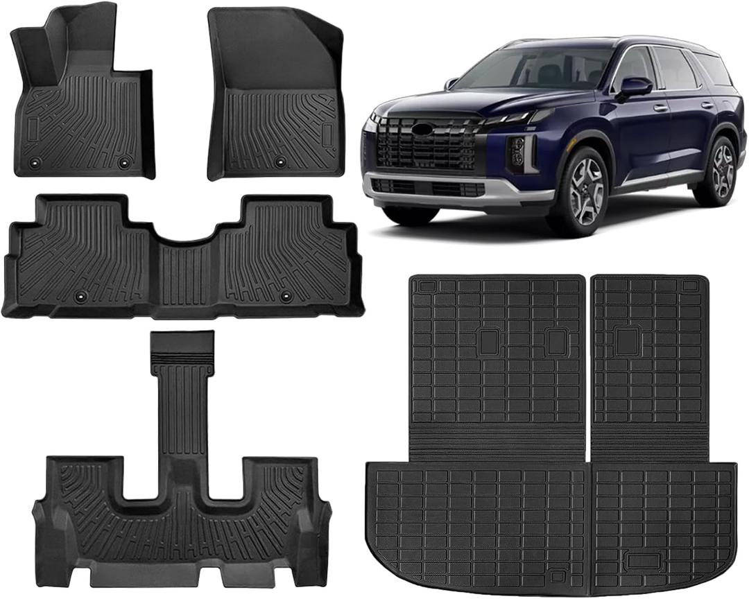 KUST Floor Mats for Hyundai Palisade 2020-2025 (7 Seater), All Weather Trunk Mat with Back Seat Protector for Palisade Accessories, TPE Floor Liner Cargo Mat, Full Set Car Mats High Edges
