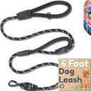 Premium 6 Ft Dog Leash - Two Extra Padded Handles, Heavy Duty Leashes for Medium Dogs to Large Breeds, Reflective, Shock-Absorbing, Anti-Pull Rope Leash, Strong Pet Lead for Everyday Walks - Roam Gear (Black)