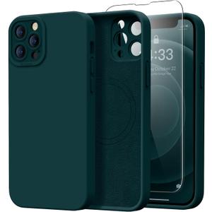 Magnetic for iPhone 13 Pro Max Case with Screen Protector - Wireless Charging Compatible - Upgraded Camera Protection - Silicone Protective Phone Case for iPhone 13 Pro Max - Pine Green