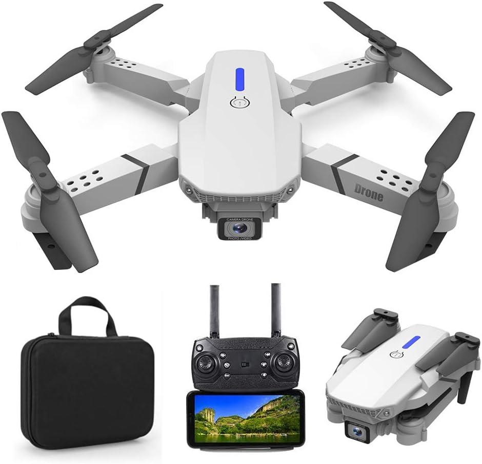 Foldable Mini Drone with Double HD Camera Dual Lens 2.4G WiFi FPV RC Quadcopter (White) Gesture Control with Carry Case