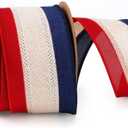 LaRibbons Patriotic Ribbon Wired 2.5 Inch x 10 Yards, Vintage Red White Blue Stripe Burlap Ribbon for 4th of July, Independence Day, 250th Anniversary Wreath Decor