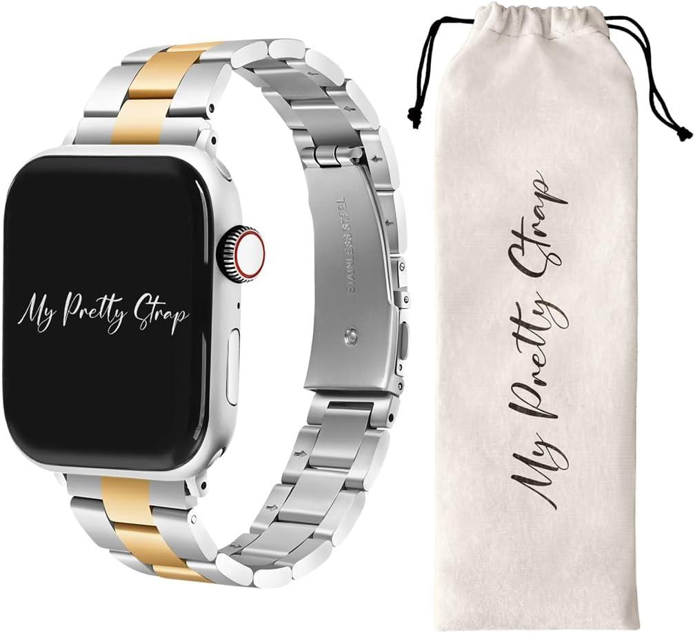 My Pretty Strap - Compatible Apple Watch Band Strap, Stainless Steel Fashion iWatch Replacement Strap- Easy Resizing, No Tool Needed, Fits Most Wrists- Series 1-11, SE and Ultra