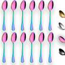 Rainbow Teaspoons 6.5" Set of 12, Berglander Stainless Steel Titanium Plating Shiny Mutil-Color Tea Spoons Silverware, Colorful Tea Spoon Small Dessert Spoon Teaspoon Easy To Clean Dishwasher Safe