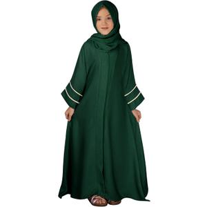 Muslim Abaya For Girls Islamic Prayer Abayas Dress with Hijab Ramadan Cardigan Kaftan Robe Dresses Dubai Outfits (5-6 Years, Dark Green)