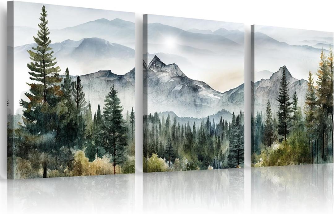 MHARTK66 Large Size Wall Art for Living Room Modern Wall Decor for Bedroom Office Decor Abstract Mountain Forest Landscapes Ink Painting 3 Piece Framed Canvas Art Prints Ready to Hang Wall Pictures, 20x28inches*3pcs