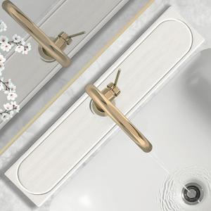 Faucet Mat for Kitchen Sink with Raised Feet, Fast Drying Diatomite Stone Sink Tray, Water Absorbent Faucet & Sink Splash Guard, Prevents Moisture Buildup, Durable Protector for Bathroom Counter (23.7" x 4", White Gray Style 2)