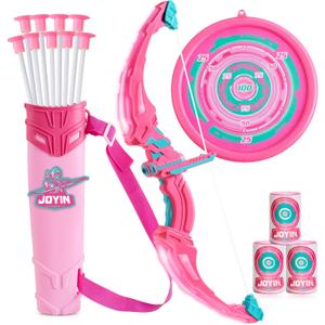 JOYIN Pink Bow and Arrow Set for Girls, LED Light Up Archery Toy Set with 9 Suction Cup Arrows, Target & Arrow Case, Christmas Indoor Outdoor Activity Toy for Kids Girls Ages 312