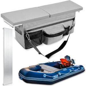 Dansydaisy 2 Pack 35 x 14 Inch Dinghy Boat Seat Cushion and Underseat Storage Bag with Pockets and 33.46 x 7.87 Inch Aluminum Bench Seat, Grey Thick Sponge Bench Cushion, PVC Rails Not Included