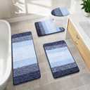 Bsmathom Bathroom Rugs Sets 4 Piece, Soft Absorbent Microfiber Bath Rugs with U-Shaped Contour Toilet Rug and Toilet Lid Cover, Thick Non-Slip Plush Shaggy Bath Mat Set,Navy Blue