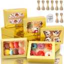 KPOSIYA 65 PCS 8x6x2.5 Inch Cookie Boxes with Window Gold Bakery Boxes Pastry Boxes for Gift Giving, Treat, Dessert, Cupcakes, Chocolate, Strawberries, Donuts, Muffins (5 Style Windows)