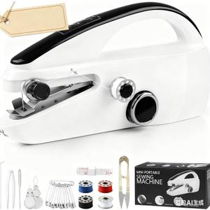 Handheld Sewing Machine for Beginners: Easy to Use Dual Speed Portable Mini Sewing Machine for Hemming, Adults, Home, Travel and DIY, White