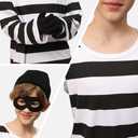 5 PCS Halloween Kids Bank Robber Costume Set, Include Black and White Striped Shirt for Burglar Thief Cosplay (5-8 Years)