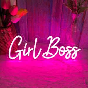 Girl Boss Neon Pink USB Led Light Up Sign for Girls Bedroom Home Wall Decor Female Office Dest Wall Art Sign Christmas Birthday Gifts, 15.7 x 5.9 Inch