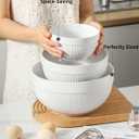 Large Ceramic Mixing Bowls, White Kitchen Bowls (1QT/2.3QT/4.6QT), Set of 3 Nesting Bowls for Baking, Cooking, Serving, Prepping, Dough Bread Making Bowl, Microwave and Dishwasher Safe