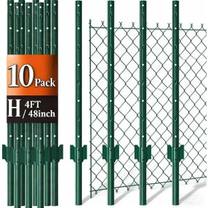 AMAGABELI GARDEN & HOME Metal Fence Posts 4 Feet 10 Pack Heavy Duty No Dig Garden U Post Stakes for Wire Fence Temporary Fencing Safety Fence Plastic Mesh Fence Garden Fencing T Post for Yard Green