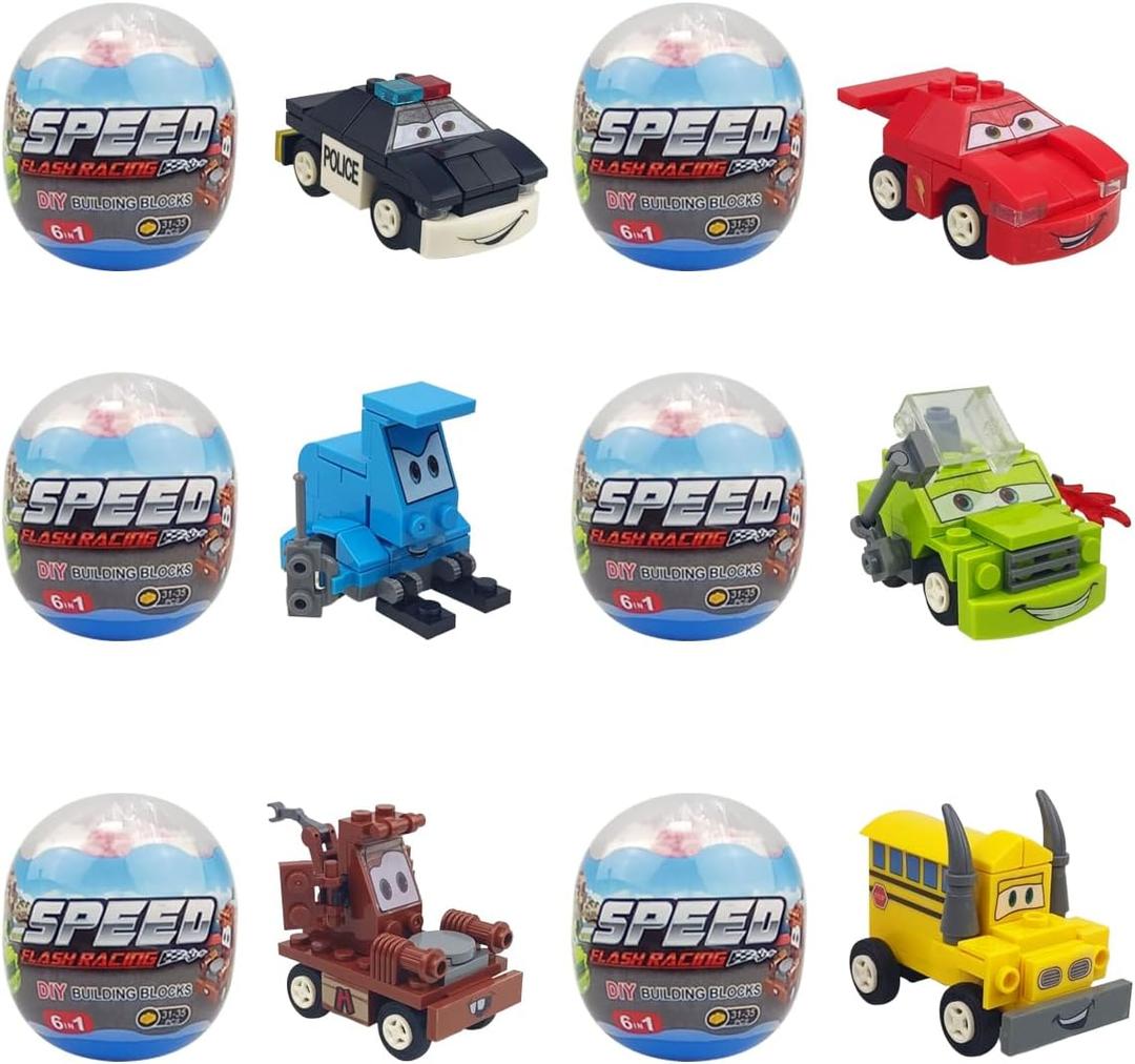 Anditoy 6 Pack Easter Eggs with Vehicle Building Block Toys Inside for Kids Boys Girls Teens Easter Basket Stuffers Fillers Gifts