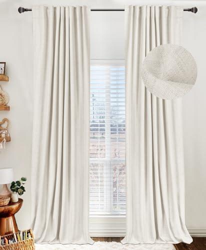 100% Blackout Shield Linen Blackout Curtains for Bedroom 90 Inches Long, Back Tab/Rod Pocket Living Room Drapes, Thermal Insulated Blackout Curtains 2 Panels Set, 50" W x 90" L, Beige