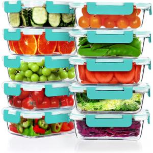 VERONES 10Pack 22OZ Glass Meal Prep Containers, Airtight Glass Lunch Containers Set, Glass Food Storage Containers with Lids,Exclusive of BPA, for Microwave, Oven, Freezer&Dishwasher Friendly,Green