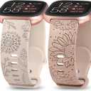Minyee 2 Packs Floral Engraved Band Compatible with Fitbit Versa 2/Fitbit Versa/Versa Lite Bands Women, Cute Soft Silicone Sunflower Dandelion Sport Designer Fancy Summer Strap for Versa 2 Smart Watch (Starlight/Nude)