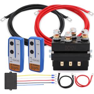 12V 250A Winch Solenoid Relay Contactor with 2Pcs Wireless Remote Controller Kit and 4Pcs Pre-Wires for 2000-5000lbs ATV UTV Truck Winches
