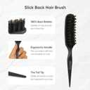 Boar Bristle Slick Back Brush for Smooth Flyaways, For fine to medium hair, Sleek Ponytail, Buns, Small Brush for Smoothing Edge Baby Hair Rat Tail Combs Parting Combs