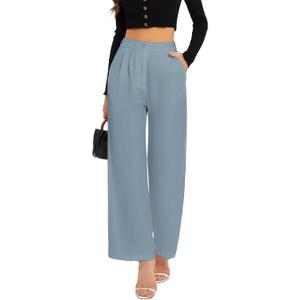 FUNYYZO Wide Leg Pants Women's High Elastic Waisted in The Back Business Work Trousers Long Straight Suit Pants (Large, 006# Sky Blue (Thick))