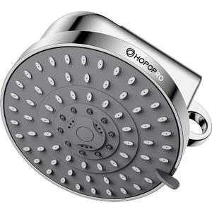 High Flow Filtered Shower Head, HOPOPRO 5 Modes High Pressure Fixed Showerhead with Filter, 2-In-1 Shower Head Filter for Hard Water, Remove 99% Chlorine, Improves Skin Hair Condition (6 Inch Silver) (Chrome)