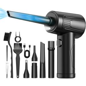 11-in-1 Compressed Air Duster-3-Gear Adjustable 120000 RPM Electric Air Duster with LED Light, Reusable no Canned Keyboard Cleaner for Office, 9000mAh Cordless Air Duster for Computer/Car/Home (Black)