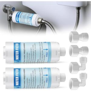 2 Pack Bidet Water Filter and Adapter for Electric Bidet Toilet Seats, Reduce Mineral Deposits & Soften Hard Water, Essential Protection for Smart Toilet, Compatible with 1/2", 3/8", 1/4" Hoses