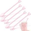 5Pcs Adorable Pink Bow Glass Stirring Spoon,5.9" Fun & Girly Teaspoon for Coffee, Tea, Desserts,Cocktails, Hot Chocolate, Scooping Sugar, Honey,Cute & Whimsical Spoon for Wedding