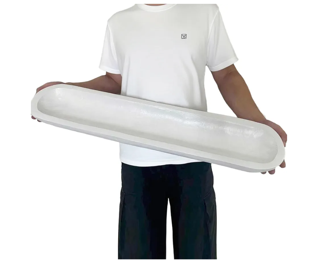 Wooden Dough Bowl Decor, Vintage Wooden Bowl Hand Carved Home Decor for Dining Table Center, Living Room, Kitchen Decor. (30inch white)