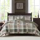 MaiRve Queen Comforter Set, Plaid Design Comforter Set 7 Pieces, All Season Comfortable Bedding Sets Queen, Lightweight, Warm and Breathable (Khaki, 90"x90")
