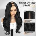 Quantum Love Curly U Part Wig Long Wavy V Part Wig Light Yaki for Black Women TALOS Layered Black Glueless Synthetic Half Wigs 22 Inch Full Head Clip in Hair