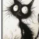 Funny Black Cat Canvas Wall Art Gothic Spooky Feline painting Decor Pictures Halloween Creepy Black And White Art Cat Posters Prints for Cafe Bar Living Room Restaurant Bedroom Decoration, 24"L x 16"W