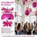 24 Set Pink & Hot Pink Round Foil Balloons, 18 Inch Giant 4D Ball Metallic Mylar Balloons Kit with Bows & Ribbons for Ceiling Hanging Birthday Graduation Bachelorette Anniversary Party Decorations