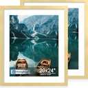 Hongkee 20x24 Frame Set of 2, Gold Wood Style - Display 16x20 Picture with Mat or 20 x 24 Poster without Mat, Wall Mounting Horizontal and Vertical