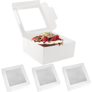 3pcs 10x10x4.5 Inches Cake Boxs, Disposable Bakery Boxes with Window, White Square Bakery Boxes for Cakes, Donuts, Cookies, Chocolate, Pies, Wedding, Birthday, Party