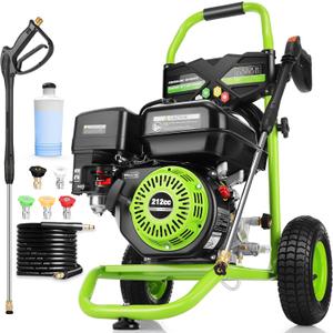 4200PSI Pressure Washer 4.0GPM Gas Power Washer 212CC Gas Powered Washing Machine Commercial High Pressure Washer with 25ft Hose&5 Nozzles for Patio Garden Yard Vehicle,EPA/CARB/ETL (Green)