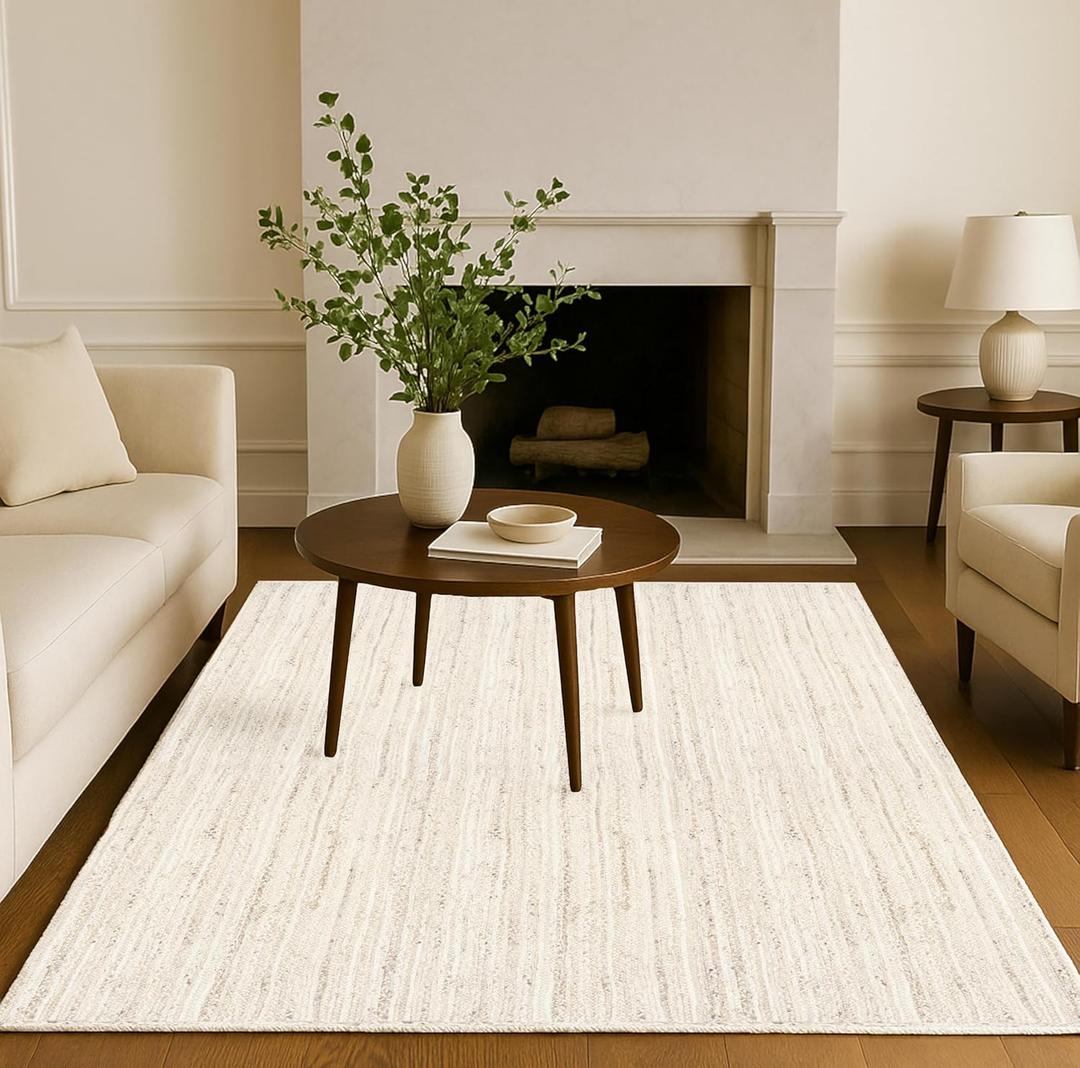 Hausattire Hand Woven Jute Braided Rug, 5'x8'  Off White, Reversible Boho Entry Area Rugs for Kitchen, Living Room I Farmhouse Indoor Outdoor Decorative Floor Rug, 60x96 Inches