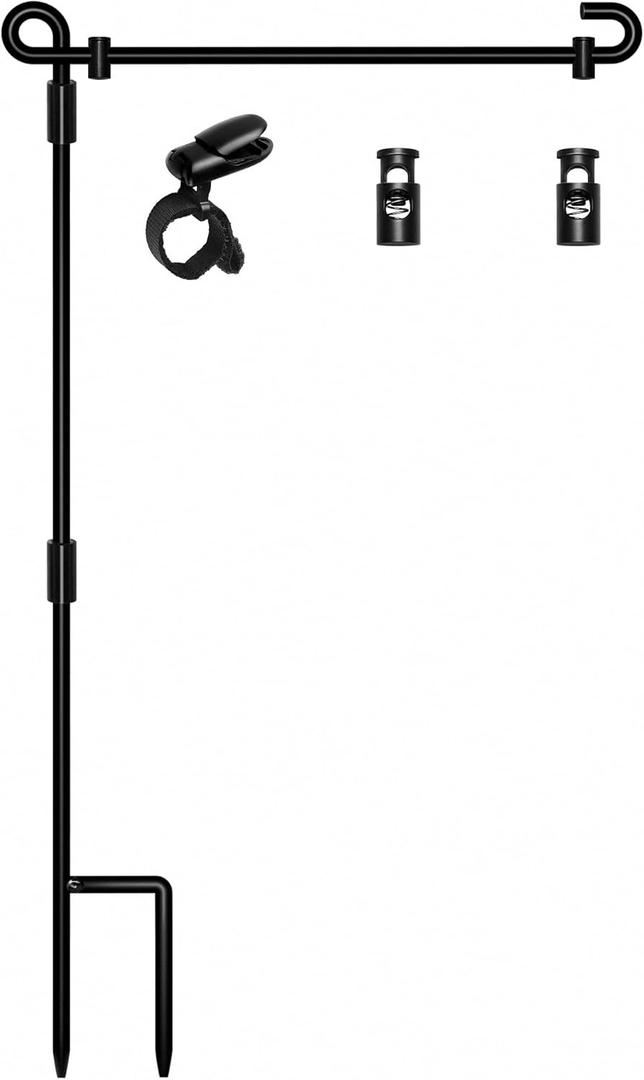 HOOSUN Garden Flag Stand,Premium Garden Flag Holder Pole Metal Powder-Coated Weather-Proof Paint with Graden Flag Clip and Spring Stoppers Without Flag Garden Decorations (Black)