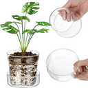 Baderke 4 Inch Glass Plant Pots with Saucer, Flower Nursery Plant Pots with Drainage for Flower Seed Starter Transparent Seedling (1 Set)